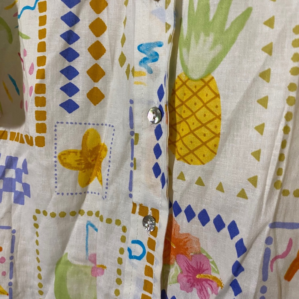 Calypso St. Barth Linen Rayon Tropical Print Shirt Small Button Down Top Bananas - Picture 8 of 8
